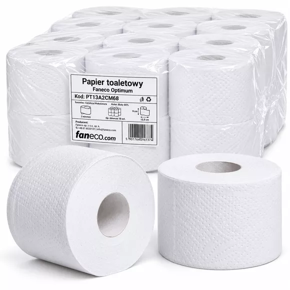 Toilettenpapier Faneco Optimum 18 Rollen 2-lagig 68 m Durchmesser 13,5 Zellstoff + Altpapier