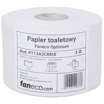 Papier toaletowy Faneco Optimum 18 rolek 2 warstwy 68 m średnica 13,5 celuloza + makulatura