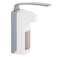Dispensador de codo para líquido desinfectante con cartuchos Merida de 0.5 litros, plástico blanco - gris