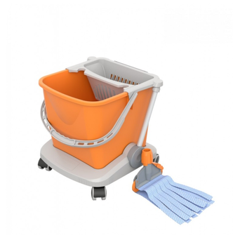 Single-bucket cleaning trolley with a press for squeezing and a microfiber mop by Splast.