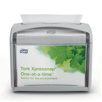 Serviettenbehälter in der Tork Xpressnap-Tischmappe, Fassungsvermögen 275 Stück, grauer Kunststoff