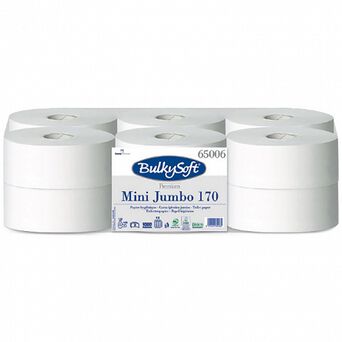 Papierové utierky Bulkysoft mini Jumbo Premium 12 roliek 2 vrstvy 170 m priemer 19 cm biela celulóza