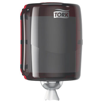 Tork Performance Wall Mount for wiping small rolls of red and black