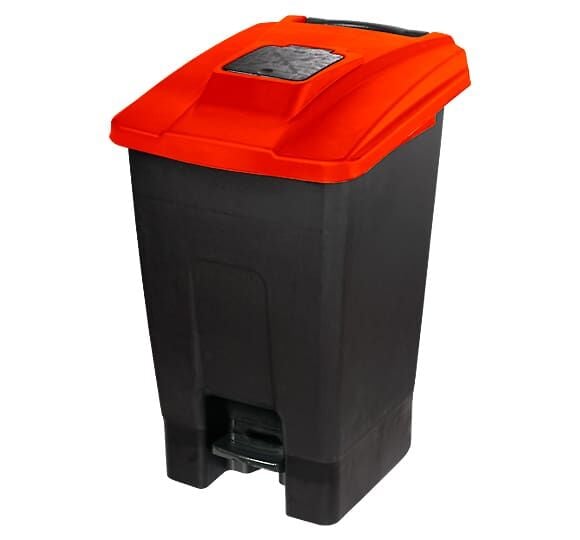Koš s pedálovým otváraním na kolieskach 110 litrov, červený