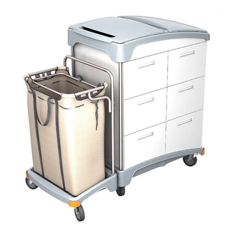 Hotel trolley with wooden drawers, laundry basket and Splast covers.