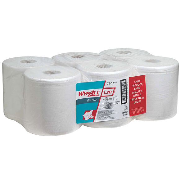 Toalla de papel en rollo dosificada centralmente Kimberly Clark WYPALL L20 EXTRA 2 capas de celulosa blanca