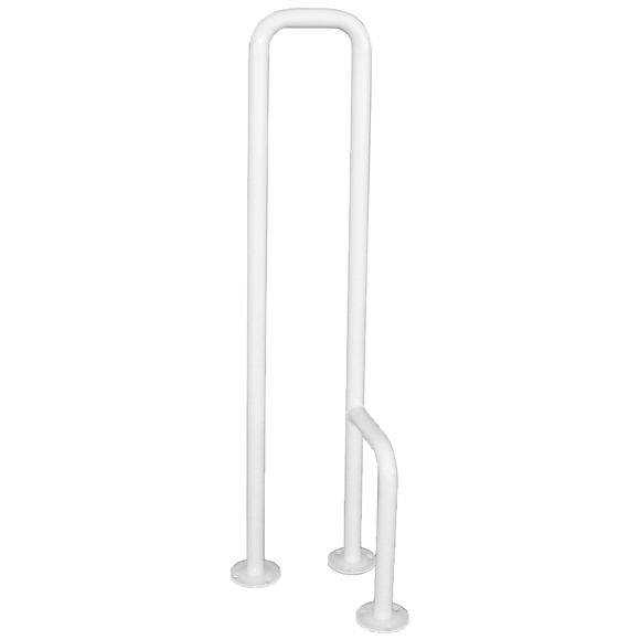 Wolnostojący biały uchwyt podłogowy do WC dla osób z ograniczeniami ruchu