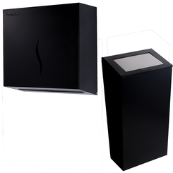 Public restroom accessories set: paper hand towel dispenser and waste bin Faneco HIT black steel