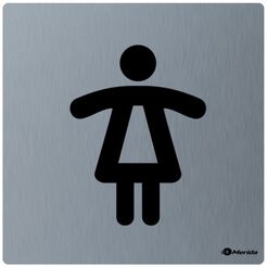 Die Kennzeichnung der Damen-Toilette Merida ist aus edlem mattiertem Stahl.