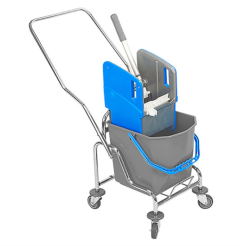 Cleaning trolley, metal frame: 25l bucket, mop wringer, metal frame
