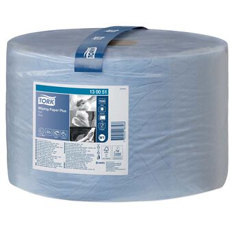 Paño de papel en rollo para suciedad moderada Tork 2 capas 510 m celulosa azul + papel reciclado