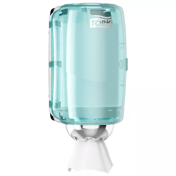 Pojemnik na czyściwo w rolce Tork 658000 mini, biało-turkusowe tworzywo