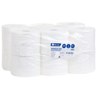 Papel higiénico Merida TOP 900, 12 rollos, 180 m, diámetro de 18.1 cm, celulosa blanca
