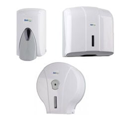 Set: paper container, towel dispenser, and liquid soap dispenser Faneco POP, white ABS plastic