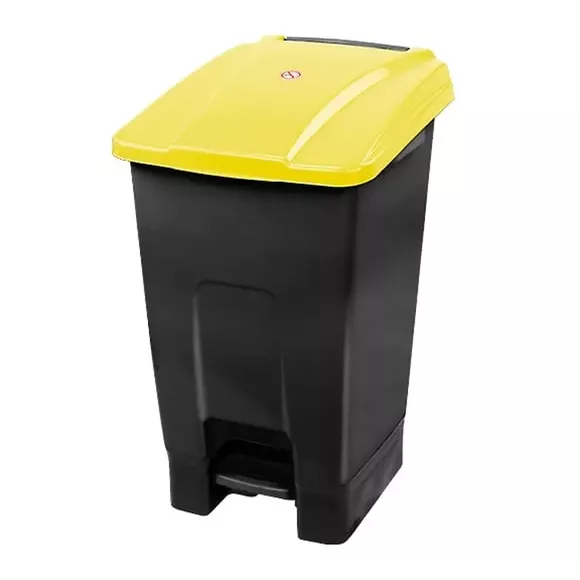 Foot pedal operated trash can 70 liters, graphite-yellow plastic