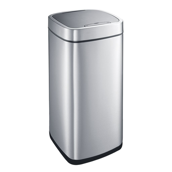Automatic 35-liter Merida trash can in matte steel.