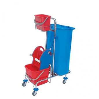 Cleaning trolley: 20-liter bucket, 6-liter bucket, mop wringer, Roll Mop Splast chrome waste bag.