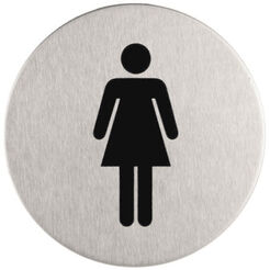 Značka dámského toaletního prostoru, kovová, kulatá, Sanitario