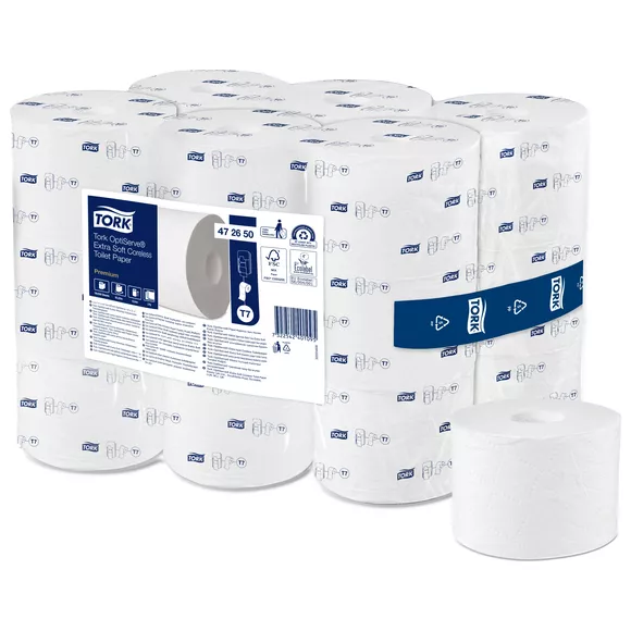 Ekstra mäkký toaletný papier bez jadra Tork OptiServe 18 ks 3 vrstvy 63,3 m, biela celulóza