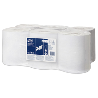Paper towel roll for Tork automatic dispensers, 6 pieces, 2-ply, 143m, white cellulose + waste paper.