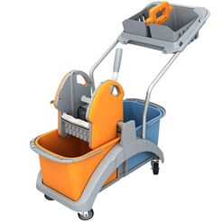 Carrito de limpieza de doble cubo de 2 x 20 l con prensa y cestillo de hotel Splast