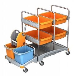 Wagen zur Reinigung mit zwei Eimern 2 × 20 Liter, Presse, 4 Regale tiefe Splast