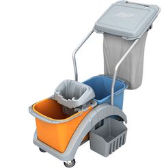 Wózek do sprzątania dwuwiaderkowy 2 x 20 l z wyciskarką do mopa, koszyczkiem i workiem z pokrywą Splast