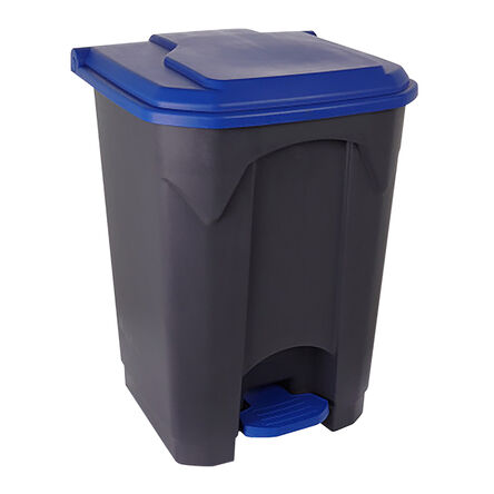 Pedal-Operated 45-Liter Plastic Bin in Graphite-Blue