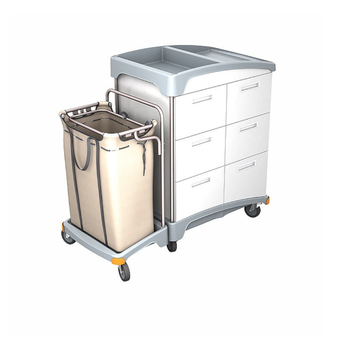 Hotel trolley with wooden drawers and laundry basket Splast