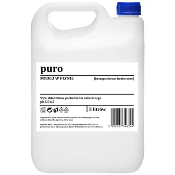 Mydlo v kvapaline bez farbív a voňavých látok PURO 5 litrov