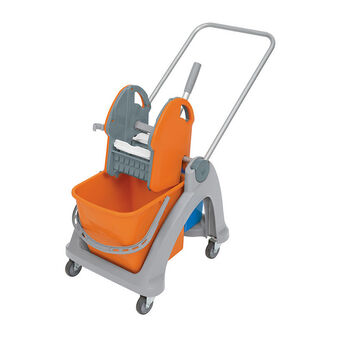 Cleaning trolley containing two buckets with wringer