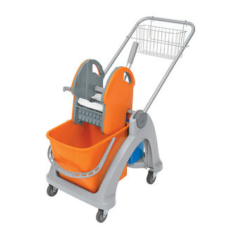 Cleaning trolley with double bucket and wringer basket