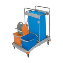 Zweieimer-Reinigungswagen 2 x 20 l, Auspressvorrichtung, 120 l Splast-Tasche