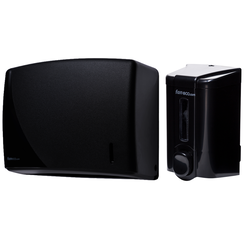 Public restroom accessories set: paper hand towel dispenser and liquid soap dispenser Faneco DARK plastic black