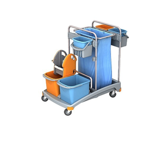 Double-bucket cleaning trolley with 2 x 20 l capacity, 3 x 6 l buckets, wringer, 120 l bag, Splast lid.