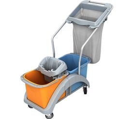 Reinigungswagen mit zwei Eimern 2 × 20 Liter mit Mop-Wringer und Sackhalter Splast