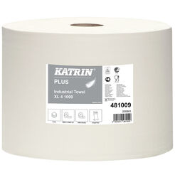 Industrielle Vliesrolle Katrin Plus Industrial Towel XL4 360 m, 4-lagiges Zellstoff-Industrietuch, weiß