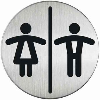 Kennzeichnung für eine runde Damen- und Herrentoilette aus Metall