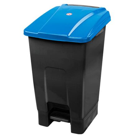 Cubo de basura con pedal y tapa azul de 70L