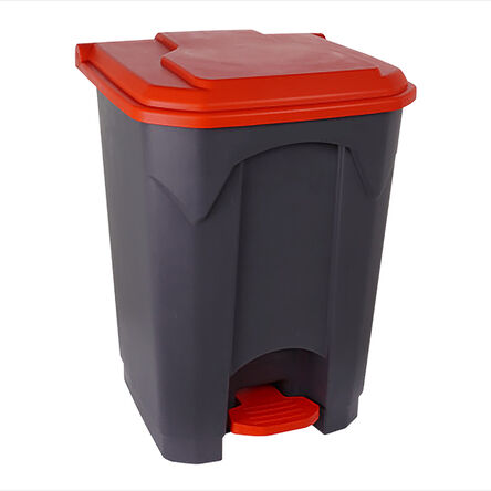 Cubo de basura con pedal de 45 litros de plástico en grafito y rojo