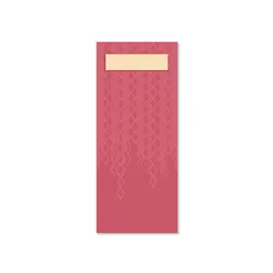 Napkin holder for cutlery with a burgundy Tork napkin.