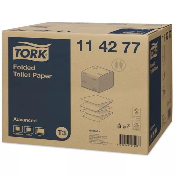 Papel higiénico en paquete Tork de 2 capas, 8712 hojas, papel reciclado blanco