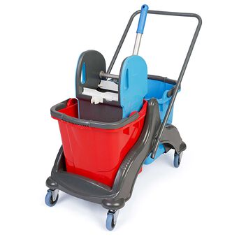 Cleaning cart: 2 buckets of 25 liters, mop wringer, plastic frame.