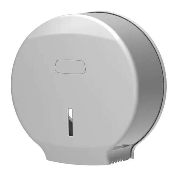 Popielaty pojemnik posiada zamykanie na kluczyk oraz wygodne okienko do kontroli ilości papieru