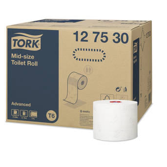 Tork toilet paper for dispenser with automatic roll change, 27 rolls, 2-ply, 100m, diameter 13.2cm, white recycled paper.