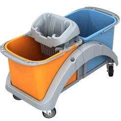 Kočárek na úklid se dvěma kbelíky po 20 l s vymačkávačem na mop Splast