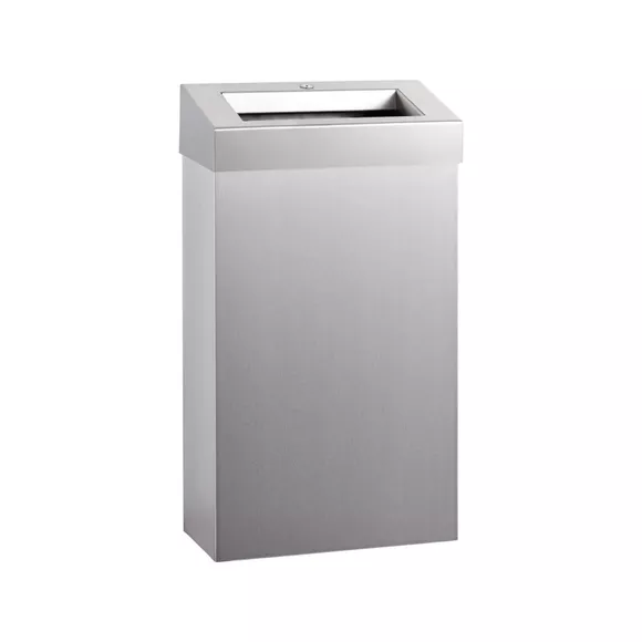 Cubo de basura de 27 litros rectangular con tapa abierta Merida STELLA SLIM acero mate