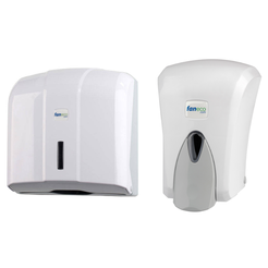 Set: paper towel dispenser and large liquid soap dispenser Faneco POP, white ABS plastic