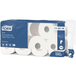 Toaletný papier Tork 8 roliek 3 vrstvy 11,7 cm priemer 29,5 m biela celulóza