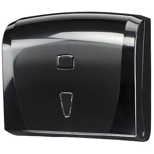 Dozownik ręcznika papierowego posiada okienko do kontroli oraz zamek na kluczyk, wykonany z wytrzymałego tworzywa ABS